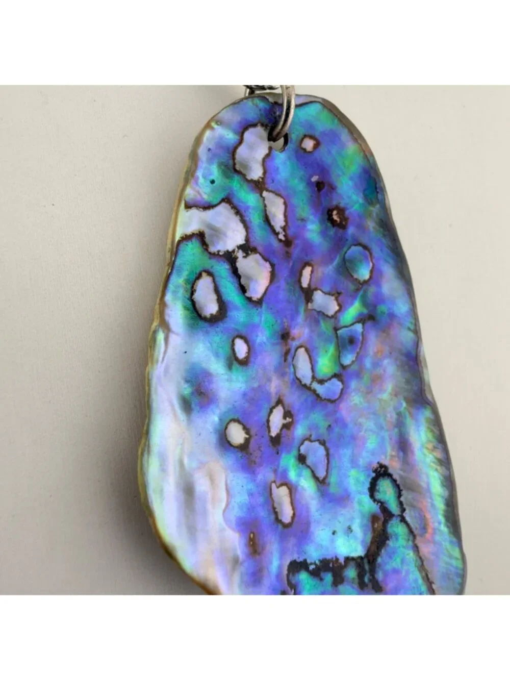 Natural Abalone Shell Pendant Necklace Silver Tone Chain Iridescent 24